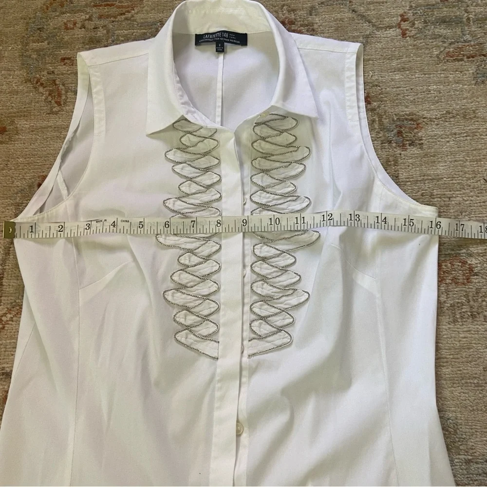 Lafayette 148 New York White Sleeveless Beaded Top Size 2 - Picture 4 of 8